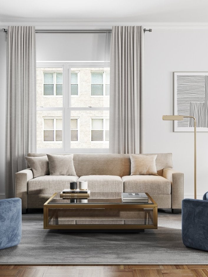 Two chairs and a sofa in a living room