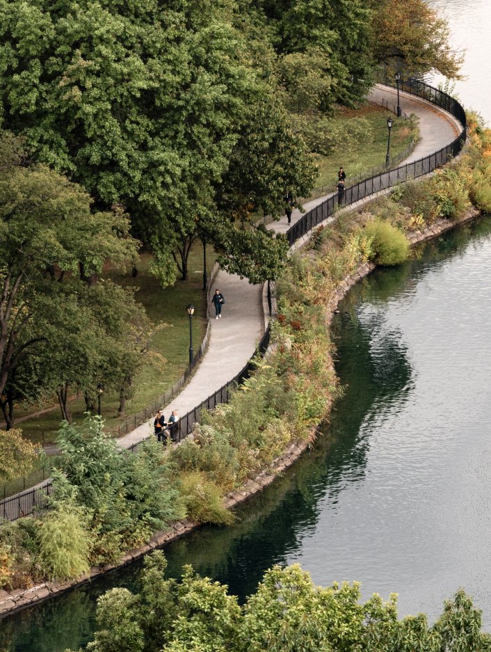 Central Park trail next to the water